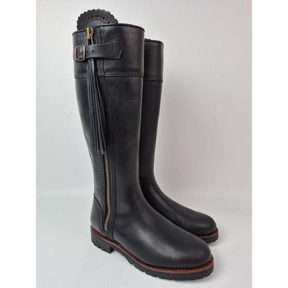 Penelope Chilvers Women's Black Leather Tassel Knee High Riding Boots Size 37.5 - Picture 1 of 7